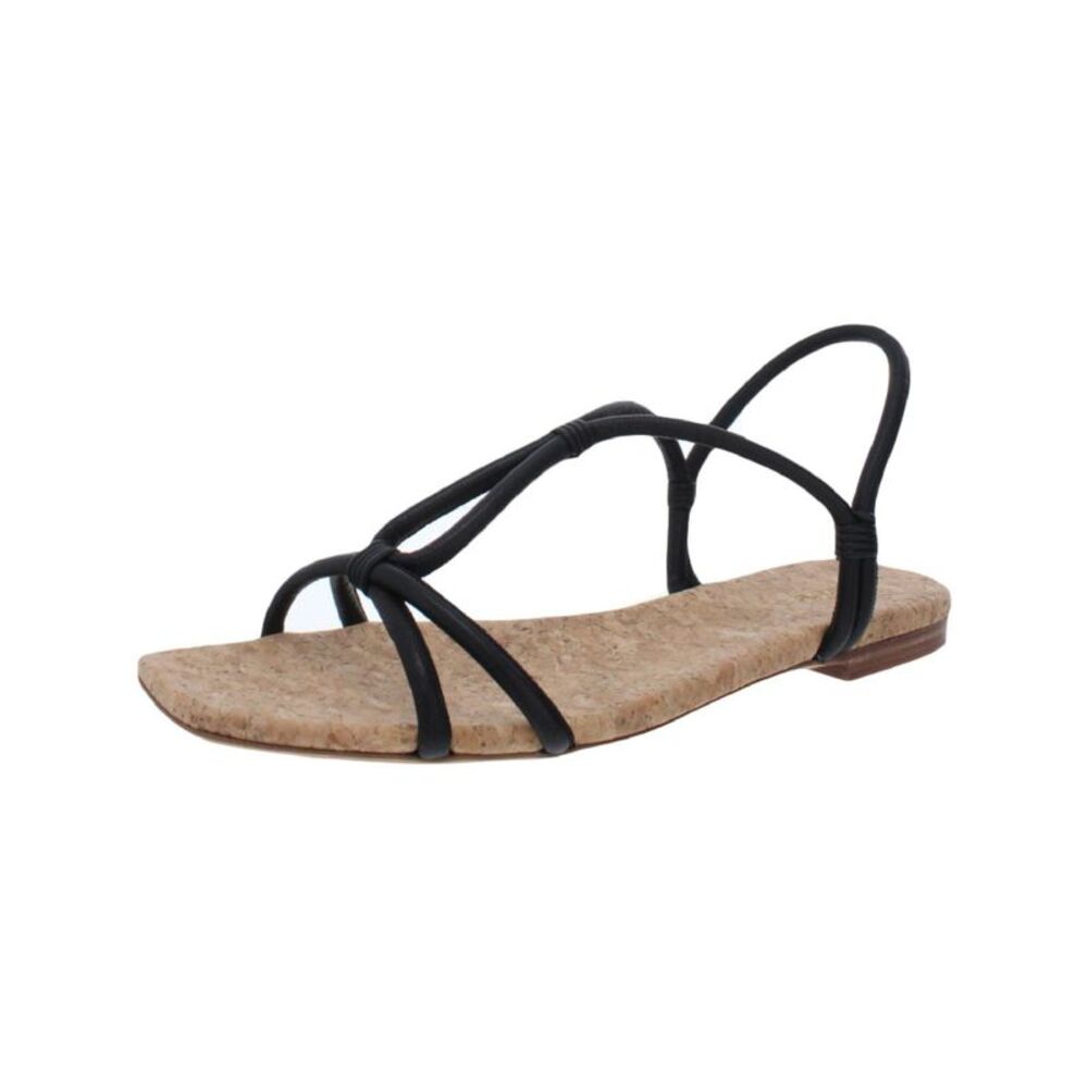 VINCE. Womens Black Cork Hazen Square Toe Slip On Leather Slingback Sandal 9.5 M